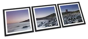 Dunstanbrugh Castle Szene Sonnenuntergang GERAHMTE KUNSTDRUCKE SET Bild Poster Quadrat - Bild 1 von 5