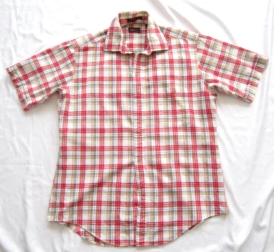 复古男式 John Weitz At Ease 亚麻混纺纽扣短袖衬衫尺寸 L-MT148 — 第 1/4 张图片