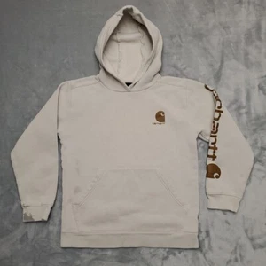Carhartt Hoodie Boys Large 14 16 Off White Long Sleeve hooded Work Sweatshirt - Picture 1 of 8