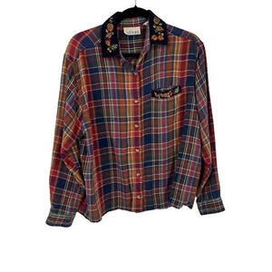 Blusa de franela a cuadros Casey & Max de colección cuello de terciopelo bordada otoño para mujer grande - Imagen 1 de 10