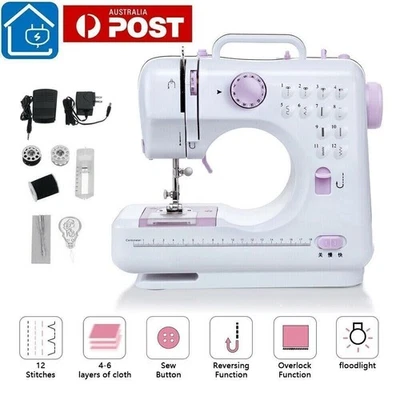 12 Stitches Mini Electric Sewing Machine Portable Overlock 2 Speeds Foot Pedal - - image 1 of 4