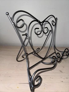 Cookbook Stand Holder Easel Gray Metal Fleur De Lis Scroll Page Weight Chains - Picture 1 of 4