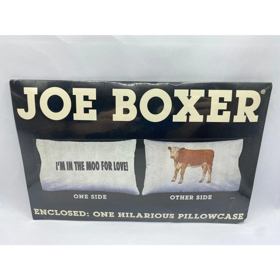 JOE BOXER Vintage Pillow Case Funny UNOPENED sealed 90s Moo For Love! - Image 1 of 4