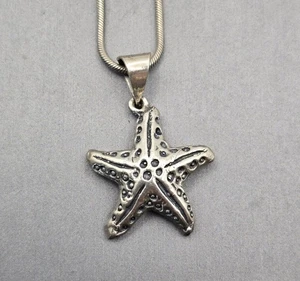 VTG Sterling Silver 925 Starfish Pendant Necklace 18" Snake Chain Mexico - Picture 1 of 10