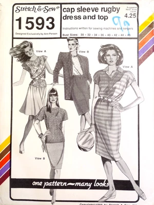 Dress Top Cap Sleeve Rugby Bust 30-46 (6-24) Stretch & Sew 1593 Sewing Pattern - Image 1 of 4