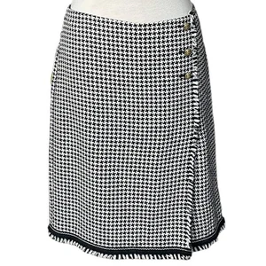 Falda lápiz envolvente sintética con flecos pata de gallo de diseñador Talbots talla 16 ¡¡NUEVA!!! - Imagen 1 de 6