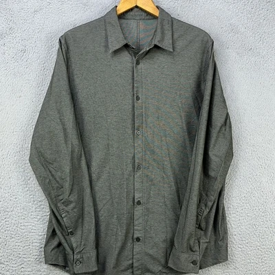 Lululemon Performance 衬衫纽扣男式大号绿色长袖弹力休闲 — 第 1/4 张图片