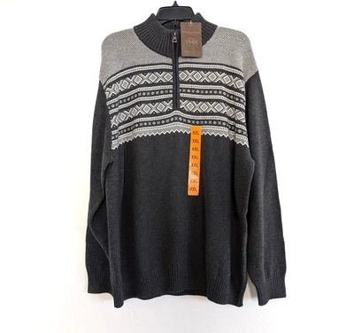 ORIGINAL WEATHERPROOF VINTAGE Sweater Men's 2XL Gray Fair Isle 1/4 Zip Mock Neck - Image 1 of 4