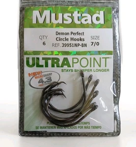 Mustad UltraPoint Demon Perfect Circle Hook 39951NP-BN-7/0-6U Micro Sharp 6ct  - Picture 1 of 2