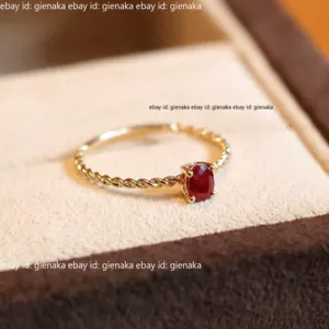 1pcs Real Solid 18K Rose Gold Natural Ruby Rings Band Women US Size 4-8 - Picture 1 of 6
