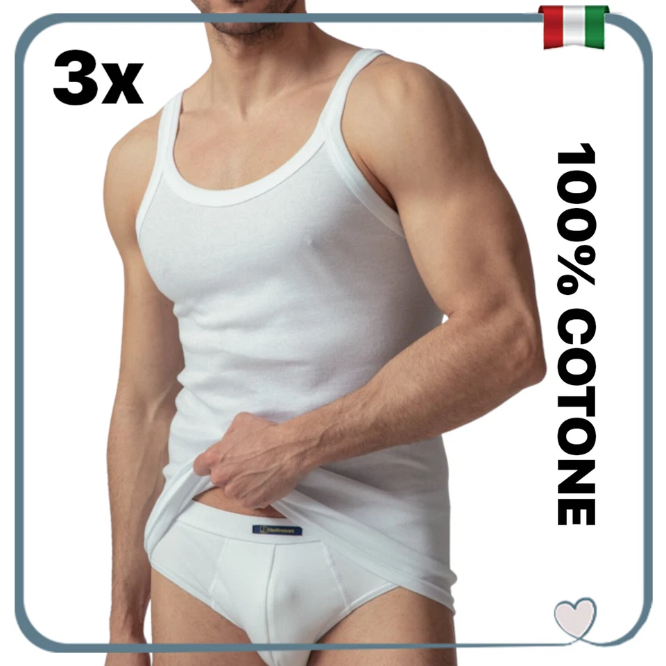 Set 3 Canottiera Uomo Spalla Stretta Intima in COTONE 100% Canotta Spallina da  - Immagine 1 di 1