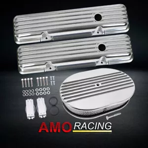 Retro Finned Tall Valve Covers Fit SBC 1958-86 & 12" Partial Finned Air Cleaner - Picture 1 of 5