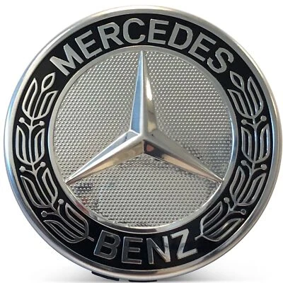 OE Genuine Mercedes Center Cap Black Wreath W/ Silver - Image 1 of 2