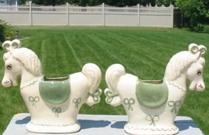 Vtg HEDI SCHOOP California Pottery Pair 2 Horse Planters Vase Figurine 40s Pony - Picture 1 of 7