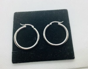 14k. White Gold High Polish Classic Hoop Earrings 36mm - Picture 1 of 3