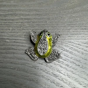 Vintage Yellow Enamel & Marcasite Stones FROG Brooch - Picture 1 of 3