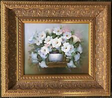 Unknown Artist Flowers on a Table Oil on Canvas Custom Framed