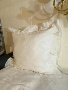 Piu Belle Pure White Euro Sham 26x26 Ruffle Rough Edge Waffle Cottage Portugal - Picture 1 of 13