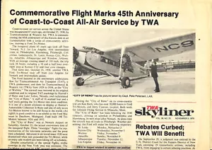 TWA SKYLINER noviembre 1975, Ford Tri-motor Transcontinental Flight - Imagen 1 de 1