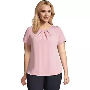 NEW Lands' End Silky Pleated Keyhole Blouse Top Light Pink Blush Plus Size 5X 32 - Picture 1 of 7