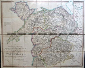 Antique Map 4-201 Wales - northern Counties by Walker c.1824 - Picture 1 of 1