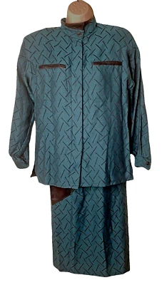 Chaqueta y falda vintage de cuero y lana DOMINIC BELLISSIMO talla 6 verde negro a29 Foto 1 de 4