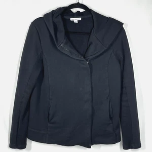Standard James Perse Sz 2 Black Concealed Asymmetric Full Zip Hoodie Sweatshirt - Picture 1 of 9