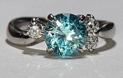 Solid platinum natural topaz diamond ring 6.1 grams - sz 5.25  pt900 - Image 1 of 4