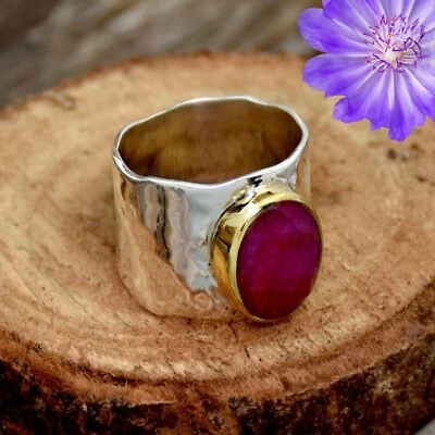 Lab-Created Red Ruby Gemstone Oval 925 Sterling Silver Handmad Jewelry Ring Gift - Image 1 of 4