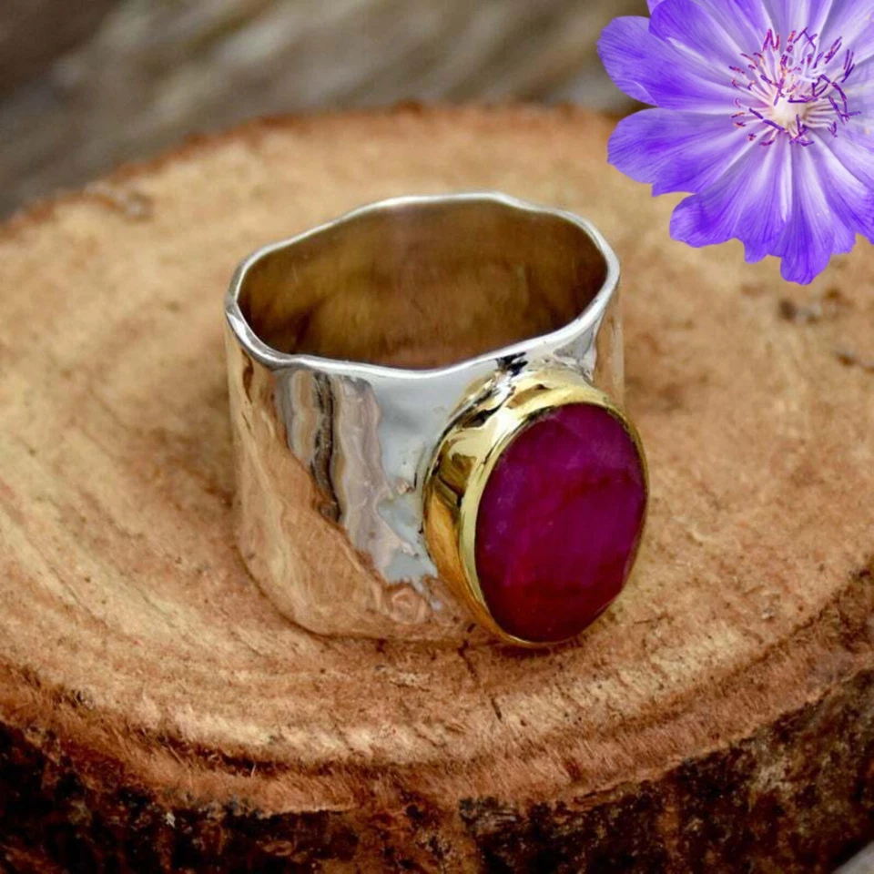 Lab-Created Red Ruby Gemstone Oval 925 Sterling Silver Handmad Jewelry Ring Gift - Image 1 of 4