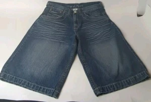 Vintage Skater Wide Leg Jean Shorts 40x20 Sound of Freedom Grey Wash Baggy Y2K - Picture 1 of 11