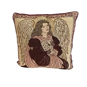 Riverdale Tapestry Throw Pillow Angel Burgundy & Metallic Gold Victorian Cottage - Picture 1 of 6