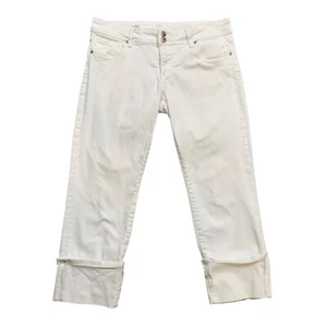 Kut From The Kloth Jeans Womens 6 White Denim Cameron Straight Leg Cuff Capri - Picture 1 of 16