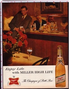 Botella de cerveza Miller Lite 1963 anuncio impreso vintage flores pareja copas de champán - Imagen 1 de 1