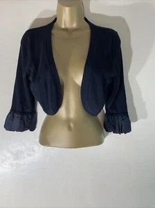 Womens Coast Small Black Thin Knit 3/4 Sleeve Silk Trim Crop Cover Up Cardigan - Picture 1 of 5