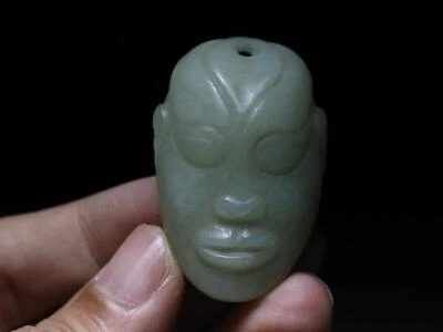 True Collection Hong Shan Cultura Antigua Figura Piedra de Jade Máscara Facial Colgante H4.5CM Foto 1 de 4