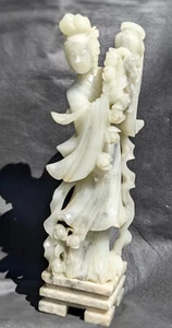 Vintage Chinese Soapstone Figure Kwan Yin Guan Yin With Flowers - Picture 1 of 11