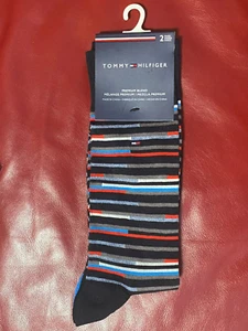 $18 TOMMY HILFIGER Dress Socks | 2 Pair | Black Red Blue | Shoe 7-12 Sock 10-13 - Picture 1 of 9