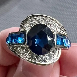 Fashion Silver Colour Women Wedding Royal Blue Cubic Zirconia Ring 20.2 mm - Picture 1 of 5