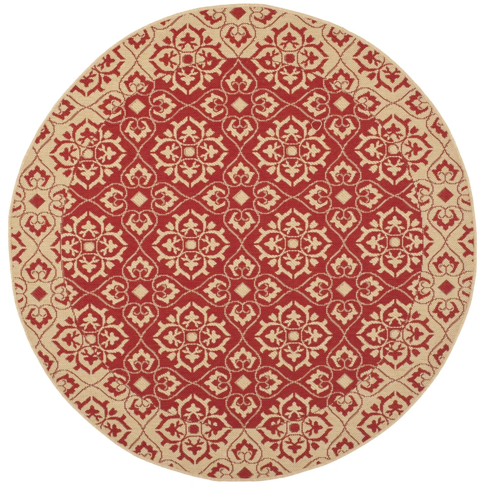 Safavieh Courtyard Collection CY6550-24 Green and Cream Indoor/Outdoor Area Rug 5'3" Diameter Red / Creme CY6550-28-5R