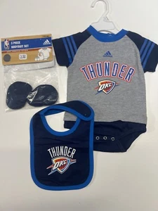 Oklahoma City Thunder OKC 3pc Gray Creeper Bib Booties Set Infant Baby - Picture 1 of 1