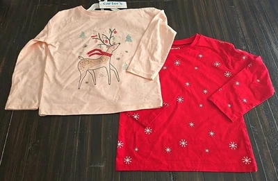 Carter's Just One You 3T Conjunto de 2 Camisas de Navidad Rosa Rojo Reno Nieve Nuevo con Etiquetas Foto 1 de 4