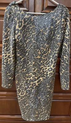 Vestido de noche para mujer Chetta B manga larga talla 6 tostado/negro lentejuelas estampado animal Foto 1 de 4