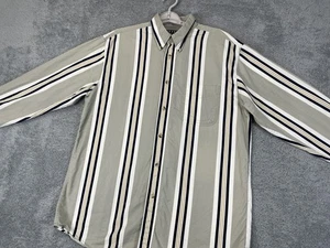 Trader Bay Shirt Mens Medium Gray White Blue Striped Button Up Pocket Casual 90s - Picture 1 of 14