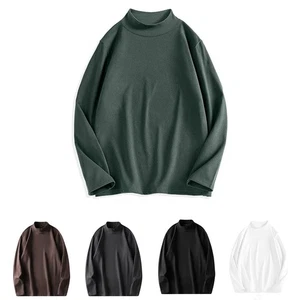 Mens Commuting Double Sided Velvet Tshirts Half High Neck Long Sleeve Base Tops - Picture 1 of 39
