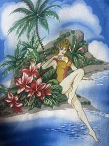 Y2K PIERRE CARDIN Shirt Mens Large L Hula PinUp Girl Beach Aloha Hawaiian Camp - Picture 1 of 9