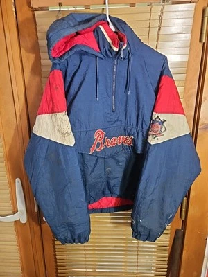 Chaqueta acolchada canguro de los Atlanta Braves de colección envejecida años 90 1/4 cremallera S Foto 1 de 4