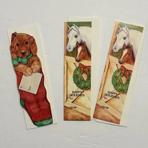Vintage 70s BOOKMARKS Lot Of 3 Christmas Puppy Horses Antioch - Picture 1 of 3