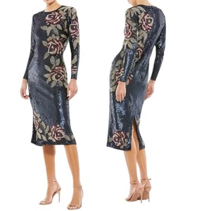 Mac Duggal Knee Length Dress Floral Embellished Midnight Size 10 NWT NEW - Picture 1 of 24