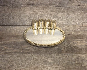 Bandeja de tocador vintage años 60 filigrana espejada lápiz labial querubín Hollywood - Imagen 1 de 10